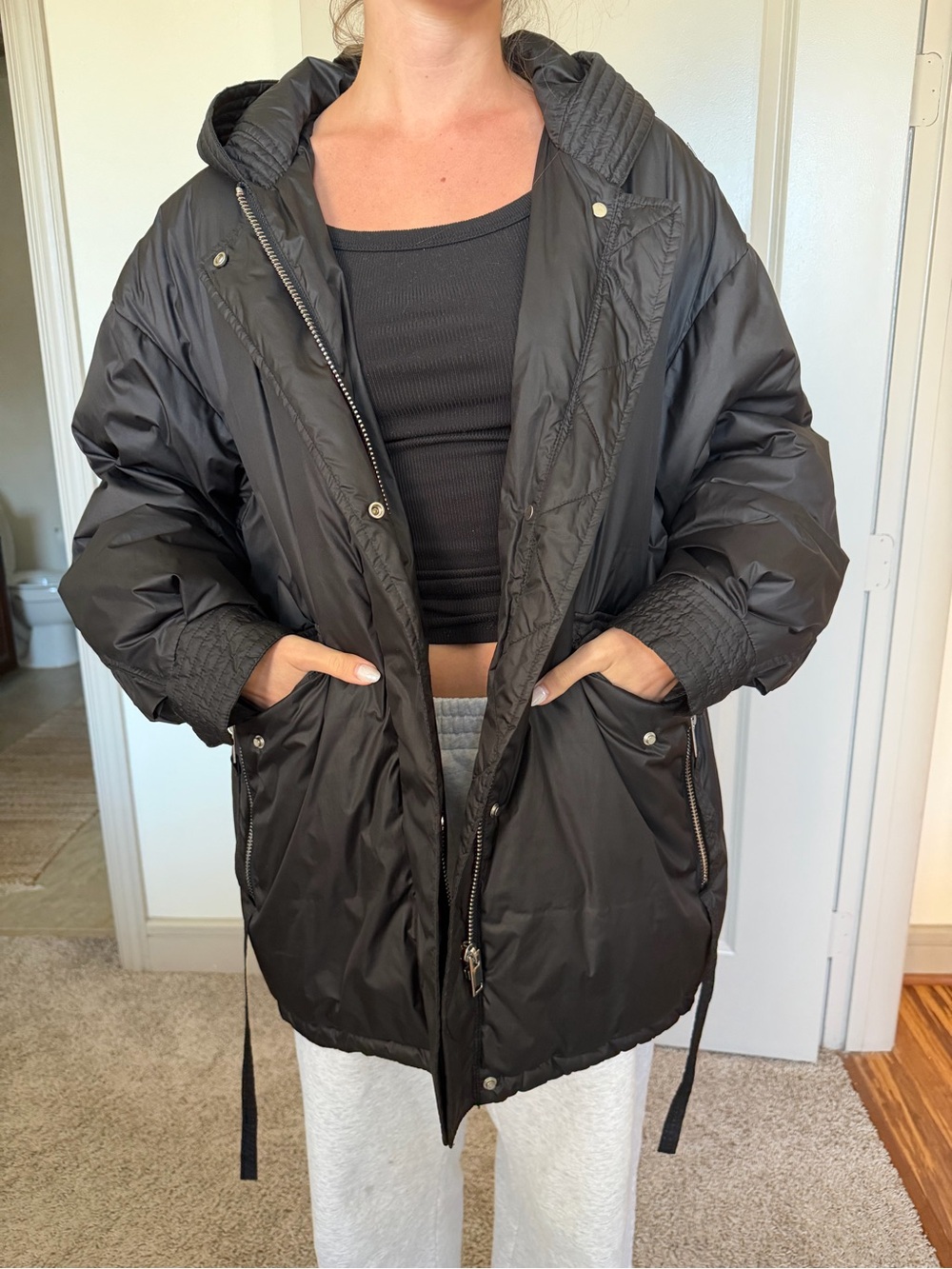Zara Black Hooded Oversized Puffer Jacket